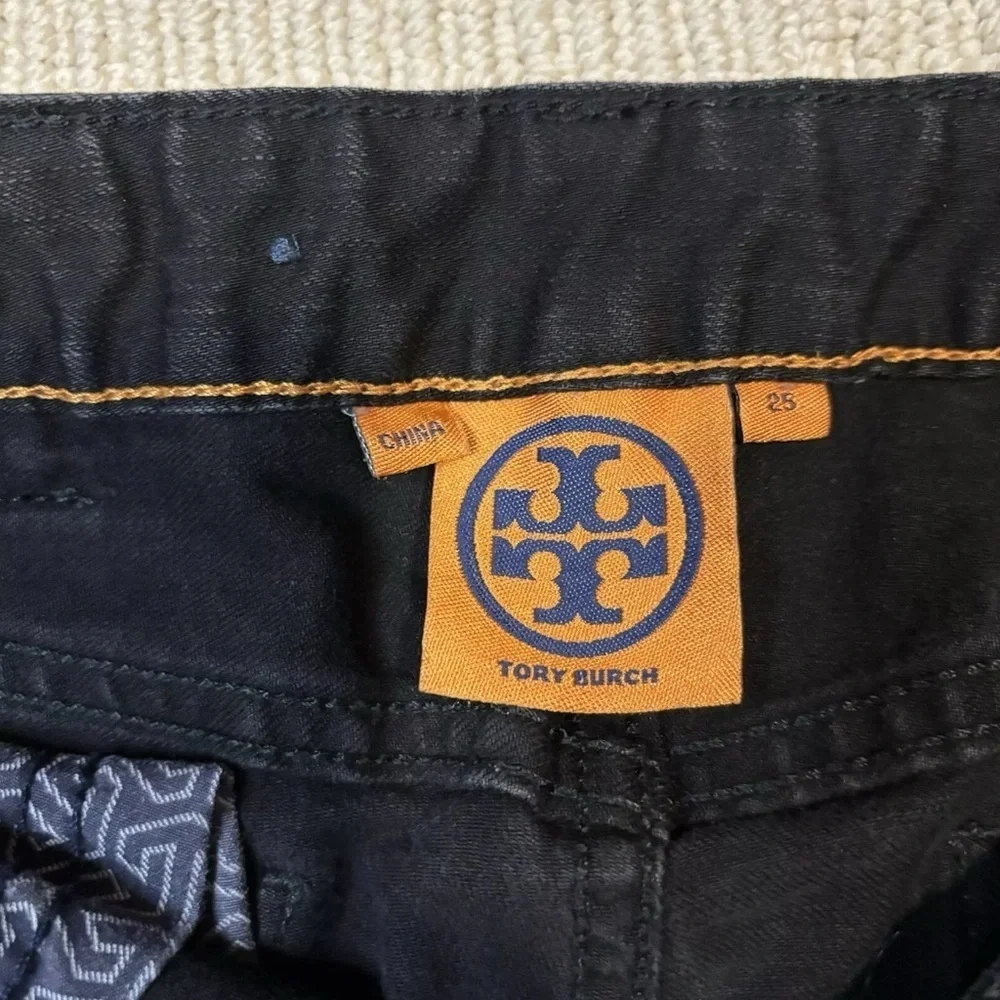 Tory Burch Size 25 Black Denim Legging Jeans Skinny Ankle Low Rise Logo Patch